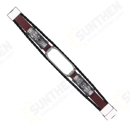 DIY Leather Metal Case Watch Band Watch Strap for Xiaomi Miband 5 Mi Band 5 NFC Non-original