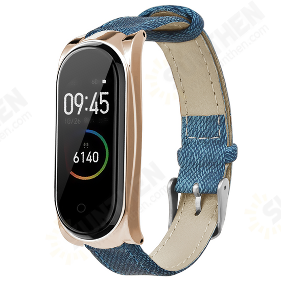 Denim Leather Watch Band Watch Strap Replacement for Xiaomi Miband 4 Non-original Denim Leather Watch Band Watch Strap Replacement for Xiaomi Miband 4 Non-original