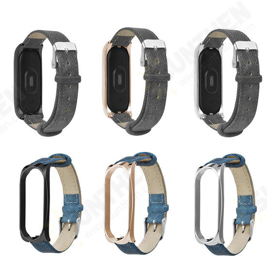 Denim Leather Watch Band Watch Strap Replacement for Xiaomi Miband 4 Non-original Denim Leather Watch Band Watch Strap Replacement for Xiaomi Miband 4 Non-original