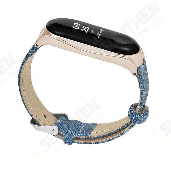 Denim Leather Watch Band Watch Strap Replacement for Xiaomi Miband 4 Non-original Denim Leather Watch Band Watch Strap Replacement for Xiaomi Miband 4 Non-original