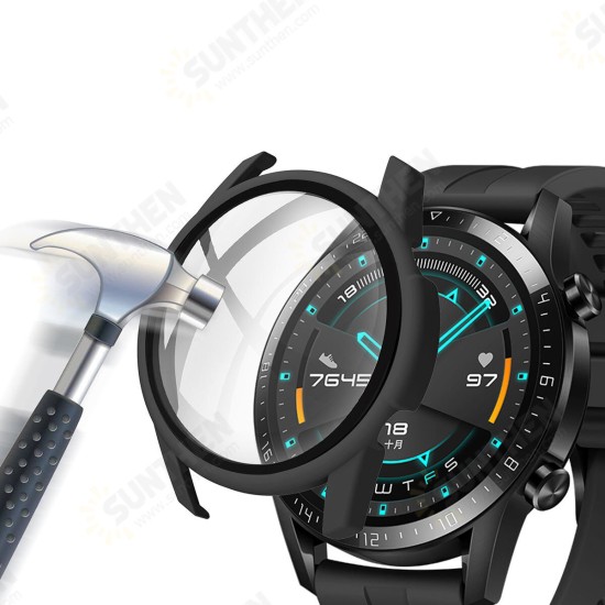 PC Matte Watch Case Watch Cover 9H Tempered Glass Watch Screen Protector for HuWatch GT 2 42mm