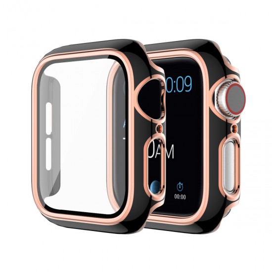 Hat-Prince Plating Shockproof Anti-Scratch Soft TPU + HD Clear Tempered Glass Full Cover Watch Case Cover for Apple Watch Series 6/ 5/ 4/ SE 40mm