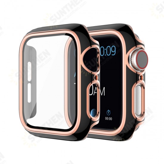 Hat-Prince Plating Shockproof Anti-Scratch Soft TPU + HD Clear Tempered Glass Full Cover Watch Case Cover for Apple Watch Series 6/ 5/ 4/ SE 40mm