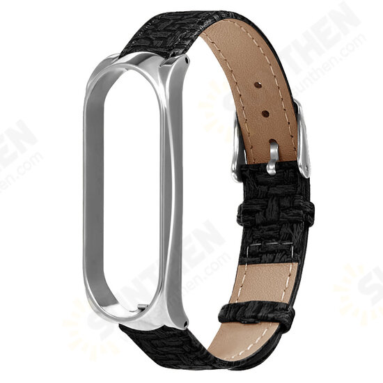 Metal Watch Cover Leather Replacement Strap Smart Watch Band for Xiaomi Mi Band 7