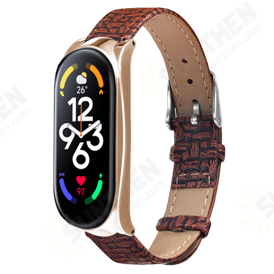 Metal Watch Cover Leather Replacement Strap Smart Watch Band for Xiaomi Mi Band 7