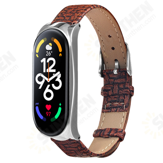 Metal Watch Cover Leather Replacement Strap Smart Watch Band for Xiaomi Mi Band 7