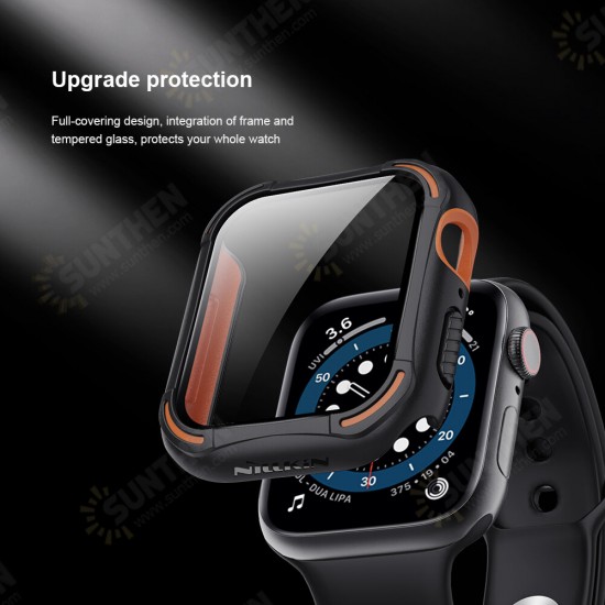 2-In-1 Shockproof Watch Case Cover with Anti-Scratch Tempered Glass Film for Apple Watch 44mm Series 4/ 5 / 6/ SE