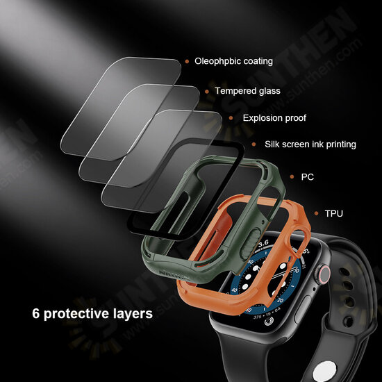 2-In-1 Shockproof Watch Case Cover with Anti-Scratch Tempered Glass Film for Apple Watch 44mm Series 4/ 5 / 6/ SE