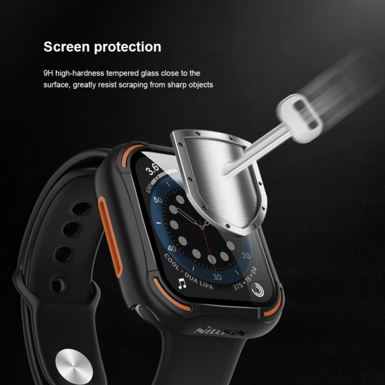2-In-1 Shockproof Watch Case Cover with Anti-Scratch Tempered Glass Film for Apple Watch 44mm Series 4/ 5 / 6/ SE