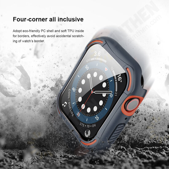 2-In-1 Shockproof Watch Case Cover with Anti-Scratch Tempered Glass Film for Apple Watch 44mm Series 4/ 5 / 6/ SE