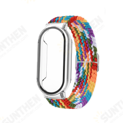 PC+Tempered Film Protective Case Stretch Woven Replacement Strap Smart Watch Band for Xiaomi Mi Band 7 / 7 NFC