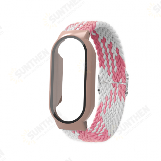 PC+Tempered Film Protective Case Stretch Woven Replacement Strap Smart Watch Band for Xiaomi Mi Band 7 / 7 NFC