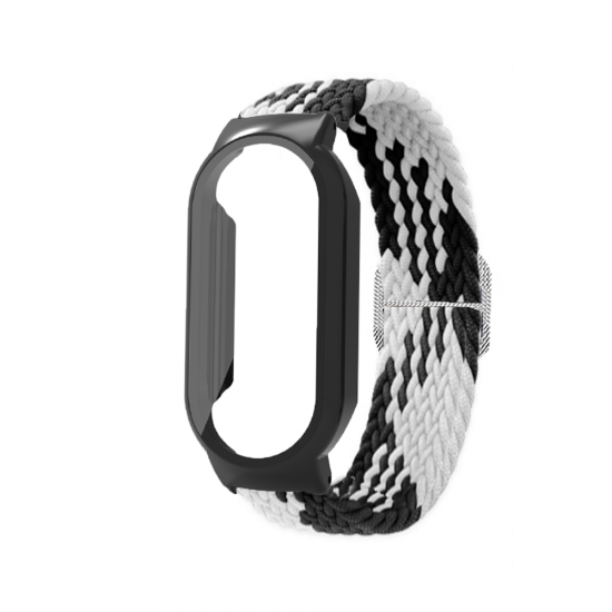 PC+Tempered Film Protective Case Stretch Woven Replacement Strap Smart Watch Band for Xiaomi Mi Band 7 / 7 NFC