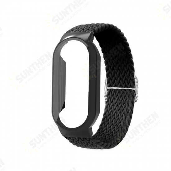 PC+Tempered Film Protective Case Stretch Woven Replacement Strap Smart Watch Band for Xiaomi Mi Band 7 / 7 NFC