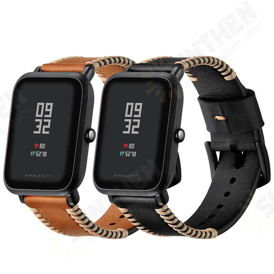 Replacement 20mm Leather Watch Band for Xiaomi Amazfit Pace Youth Smart Watch Non-original