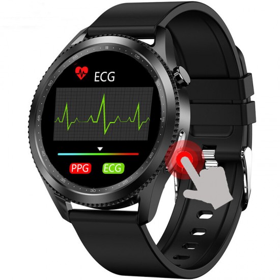 E102 1.28 inch Full-Touch Screen ECG Monitor Heart Rate Blood Pressure SpO2 Body Temperature Measurement IP67 Waterproof 230mAh Smart Watch