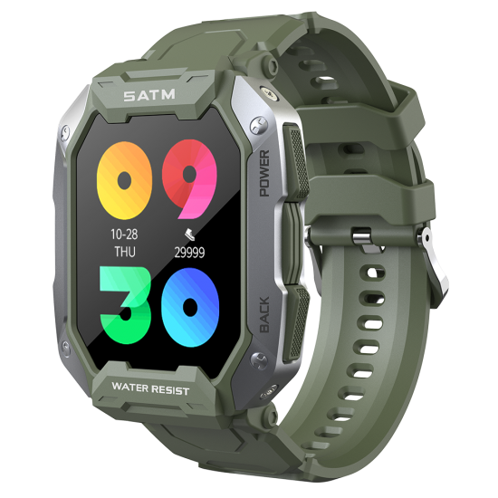 C20 1.71 inch Split Screen Heart Rate Blood Pressure Oxygen Monitor 24 Sports Modes 50 Days Standby 5ATM Waterproof 3-Proof Rugged Smart Watch
