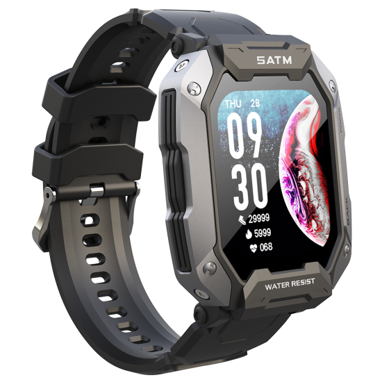 C20 1.71 inch Split Screen Heart Rate Blood Pressure Oxygen Monitor 24 Sports Modes 50 Days Standby 5ATM Waterproof 3-Proof Rugged Smart Watch