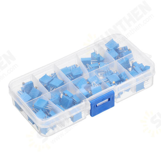 100Pcs 3296W Multiturn Trimmer Potentiometer Kit High Precision Variable Resistor With Box Kit