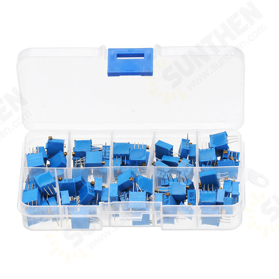 100Pcs 3296W Multiturn Trimmer Potentiometer Kit High Precision Variable Resistor With Box Kit