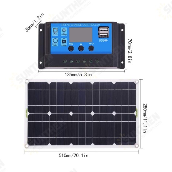 100W Max. 50W Battery Dual USB Charger Solar Panel Controller W/ Clip Kits Motorhome Boats Car