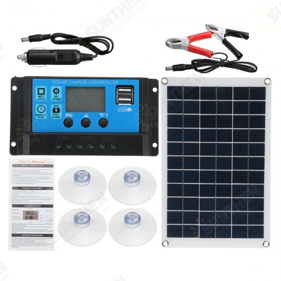 100W Solar Panel Kit 12V Battery Charger 10-100A LCD Controller For Caravan Van Boat