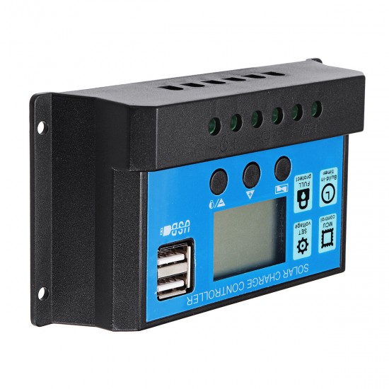 10/20/30/40/50A 12V/24V Light &Time Control Auto Adapte Solar Charge Controller Dual USB Port LED Indicator PWM Solar Controller