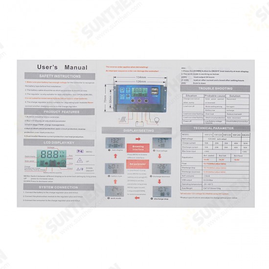 10/20/30/40/50A 12V/24V Light &Time Control Auto Adapte Solar Charge Controller Dual USB Port LED Indicator PWM Solar Controller