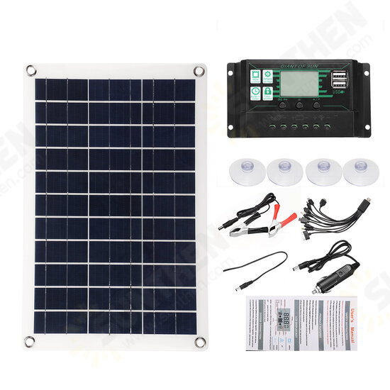 10A-100A Semi-Flexible Solar Power Panel System Kit Solar Panle Dual DC Port 5V/12V/18V W/ Solar Charge Controller