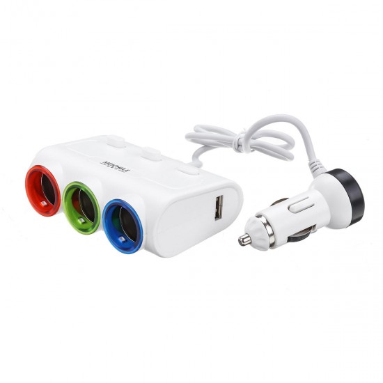 12-24V 3 In 1 Car Lighter Socket 2-Port USB Charger Adapter With Switch