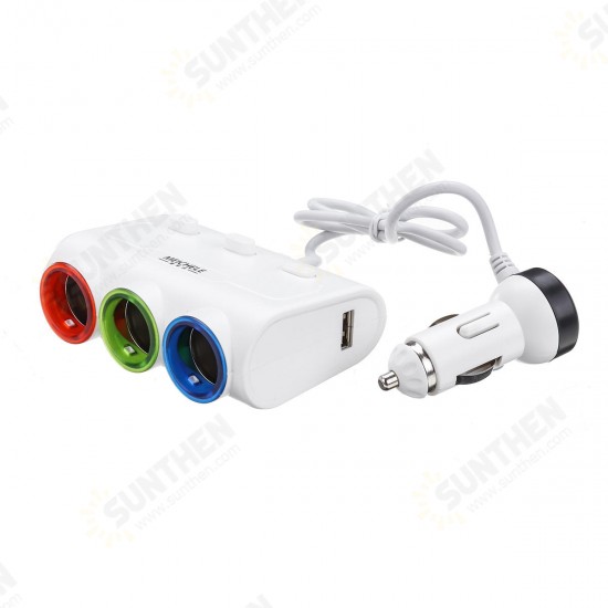 12-24V 3 In 1 Car Lighter Socket 2-Port USB Charger Adapter With Switch