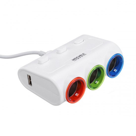 12-24V 3 In 1 Car Lighter Socket 2-Port USB Charger Adapter With Switch