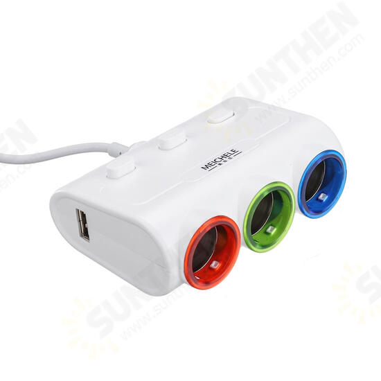 12-24V 3 In 1 Car Lighter Socket 2-Port USB Charger Adapter With Switch