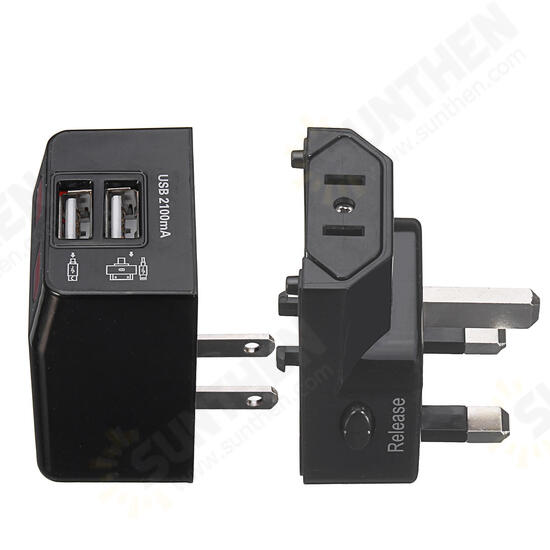 125-250V US/UK/AU/EU Universal World Travel Adapter Plug Dual USB Port w/ Surge Protector