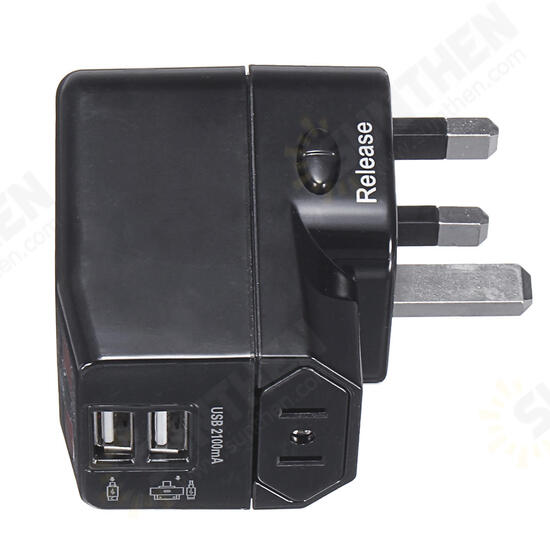 125-250V US/UK/AU/EU Universal World Travel Adapter Plug Dual USB Port w/ Surge Protector