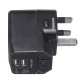 125-250V US/UK/AU/EU Universal World Travel Adapter Plug Dual USB Port w/ Surge Protector