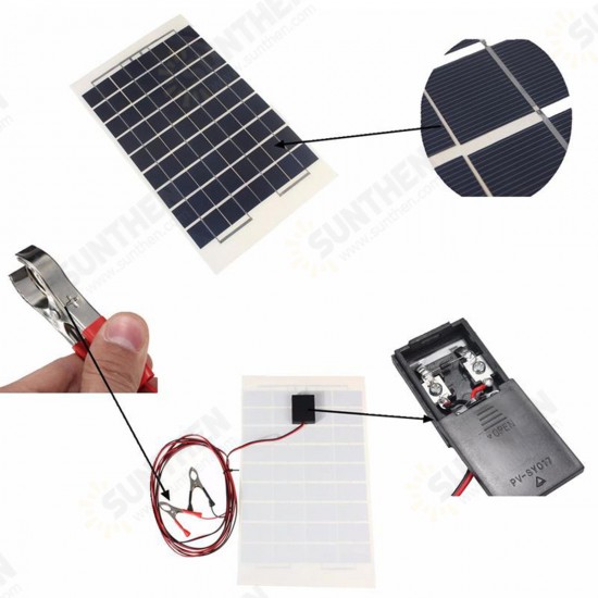 12V 10W Solar Panel PolyCrystalline Cells DIY Solar Module With Block Diode 2 Alligator Clips