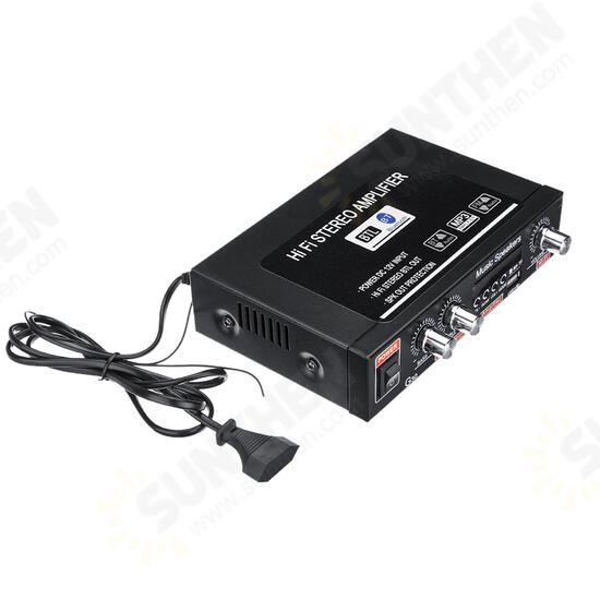 12V/220V 2CH HIFI Audio Stereo Power Amplifier Bass bluetooth FM Radio Car Home