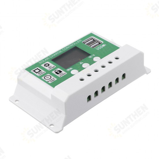 12V/24V 10A/20A/30A Dual USB Output Lithium Battery PWM Solar Controller LCD display Street Lamp Controller Build-in Industrial Micro Controller