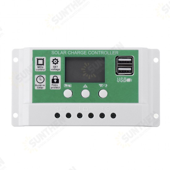 12V/24V 10A/20A/30A Dual USB Output Lithium Battery PWM Solar Controller LCD display Street Lamp Controller Build-in Industrial Micro Controller