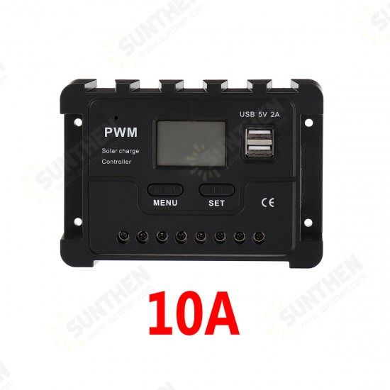 12V/24V Display PWM Solar Controller 10-30A Solar Charge Controller Dual USB IP30 Waterproof