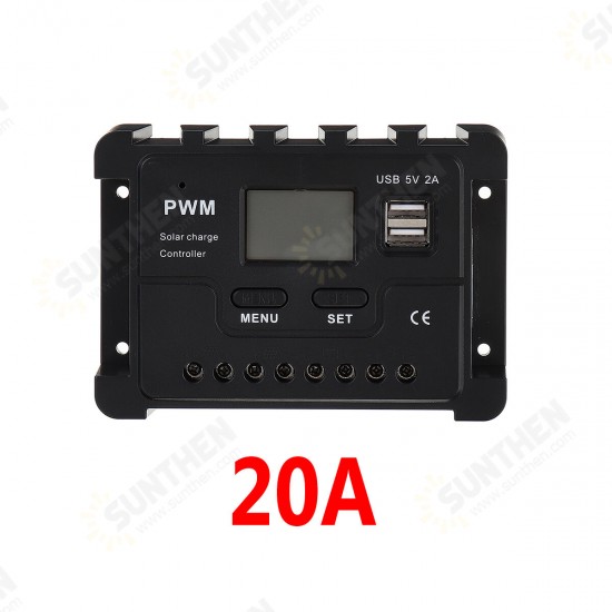 12V/24V Display PWM Solar Controller 10-30A Solar Charge Controller Dual USB IP30 Waterproof