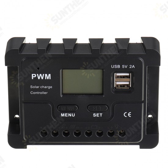 12V/24V Display PWM Solar Controller 10-30A Solar Charge Controller Dual USB IP30 Waterproof