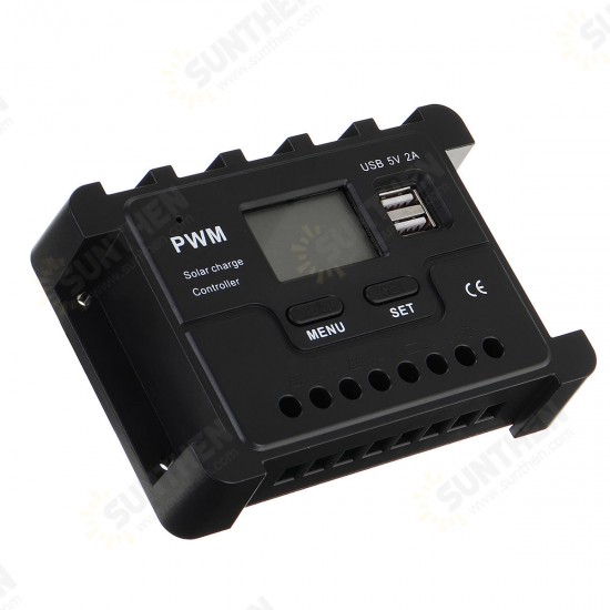 12V/24V Display PWM Solar Controller 10-30A Solar Charge Controller Dual USB IP30 Waterproof