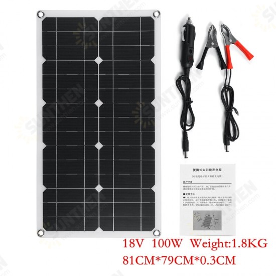 18V 100W Semi-flexible Solar Panel Battery Charger Lightweight Connector Charging for RV Boat Cabin Tent Car