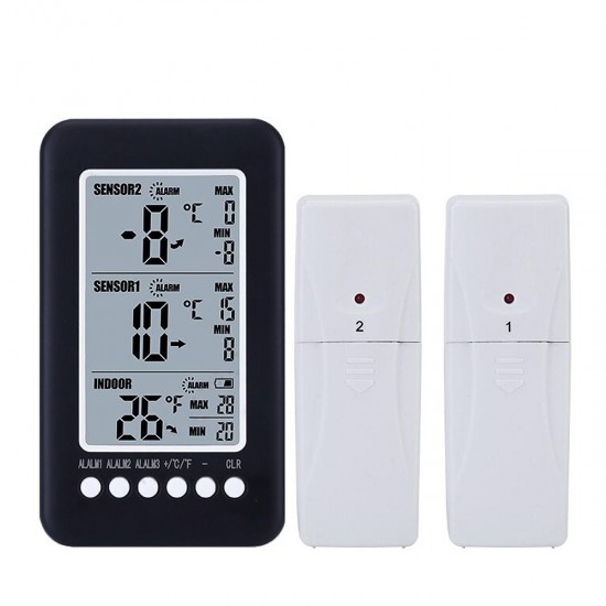 2 Sensor Wireless Alarm Digital Thermometer LCD screen Indoor Outdoor