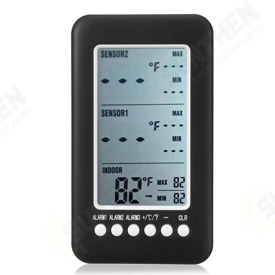 2 Sensor Wireless Alarm Digital Thermometer LCD screen Indoor Outdoor