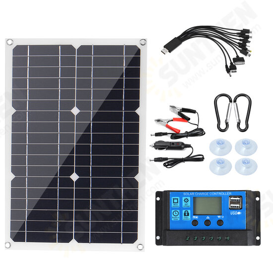 200W Portable Solar Panel Kit Dual DC USB Charger Kit W/ None/10A/30A/60A/100A Solar Controller Monocrystalline Solar Panel