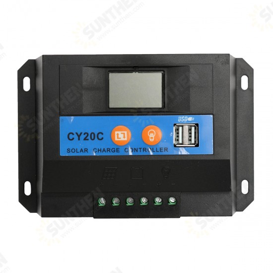 20A 12V/24V LCD Solar Charge Controller Panel Battery Regulator With 2 USB Ports