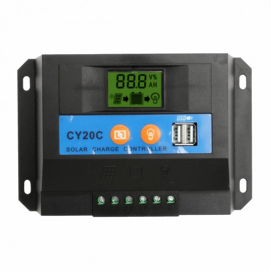 20A 12V/24V LCD Solar Charge Controller Panel Battery Regulator With 2 USB Ports